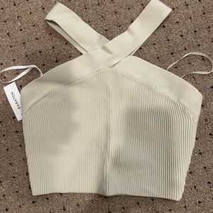 Aritzia Cream Cross-Strap Crop Top